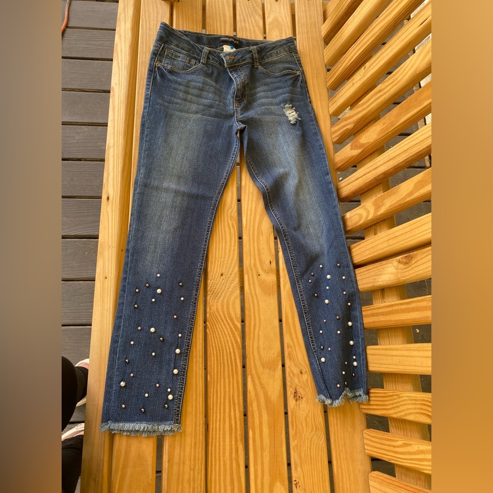 SIZE 14 GIRL JEANS W PEARLS